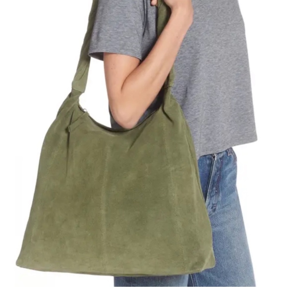 Topshop Suede Slouch Shoulder Bag Green Top Zip
